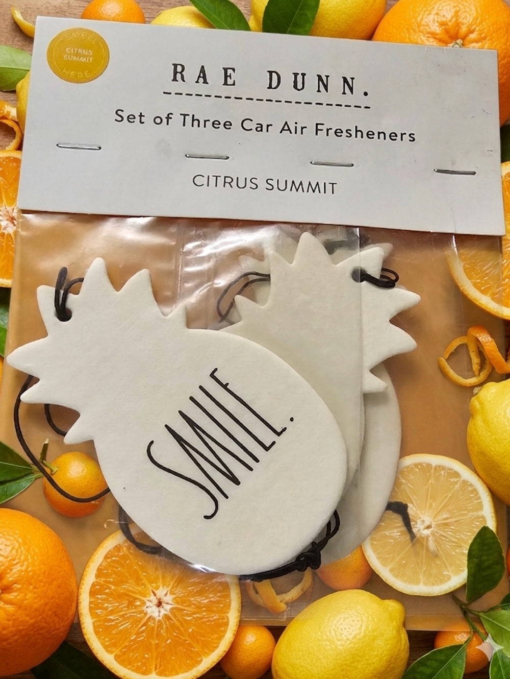 Rae Dunn White Pineapple 'SMILE.' Car Air Fresheners Pack Of 3 - Citrus Scent NW